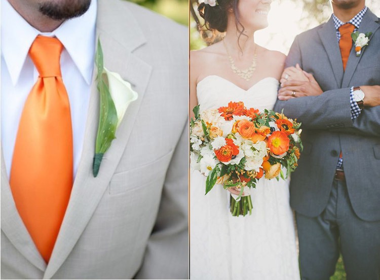 Образы жениха и невесты на свадьбе в оранжевом цвете